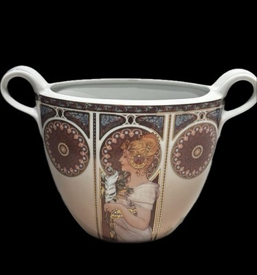 Goebel Arts Orbis Mucha Feather 1899 Limited Ed Porcelain Vase with Certificate 