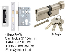 Blocchetto Euro Profilo Marca 2,5"/64mm Con Serratura Cilindro Euro 70mm Thumbturn