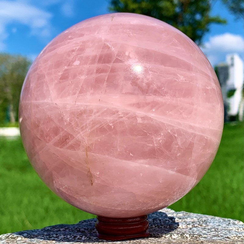 4.38LB Natural Pink Rose ball Quartz crystal Sphere Crystal Reiki Healing