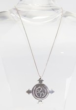 Vintage abstract sterling silver signed cross pendant necklace