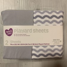 Parent's Choice 100 Cotton 200 Thread Count Playard Sheets, 2-Pack, Gray NEW