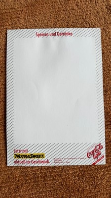 80er Jahre Coke Coca Cola Light Werbung Reklame Speisekarte Din A5 unbeschrieben