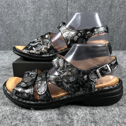 Finn Comfort Sandals Women's Size 10-10.5 Black Floral Orthopedic Comfort - Picture 3 of 11