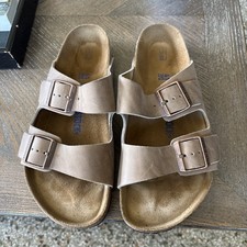 Birkenstock Arizona Tobacco Brown Soft Footbed Regular Width Brass Buckles EUC