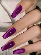 Press-On Nails Berry Pink/Purple Medium/Long Coffin Shaped Shiny Finish
