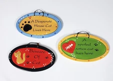3 Tumbleweed Pottery Oval Cat Wall Plaques hangings Humorous Funny 7 x 4in