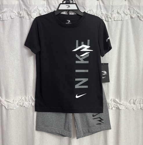 Nike Kids' Boys Vertical Logo Graphic BLACK GREY T-Shirt & Shorts Set SM 8 NWT - Picture 4 of 13