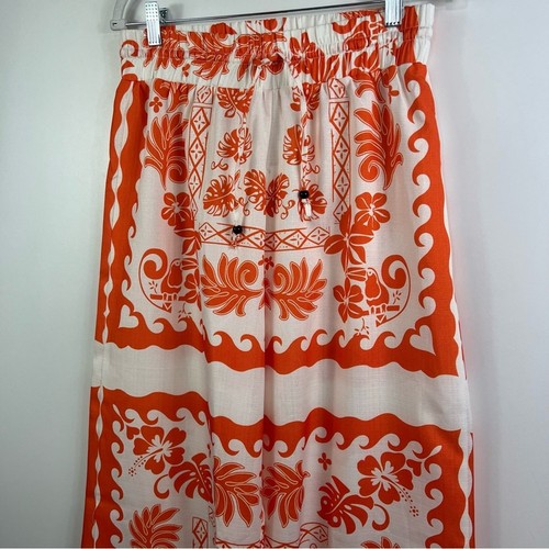 Umgee New White Orange Tropical Floral Wide Leg Pants Large High Rise Pull On - Picture 4 of 11