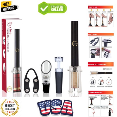 #ad Air Pressure Pump Bottle Opener With Foil CutterAerator PourerVacuum Stoppe... $56.99