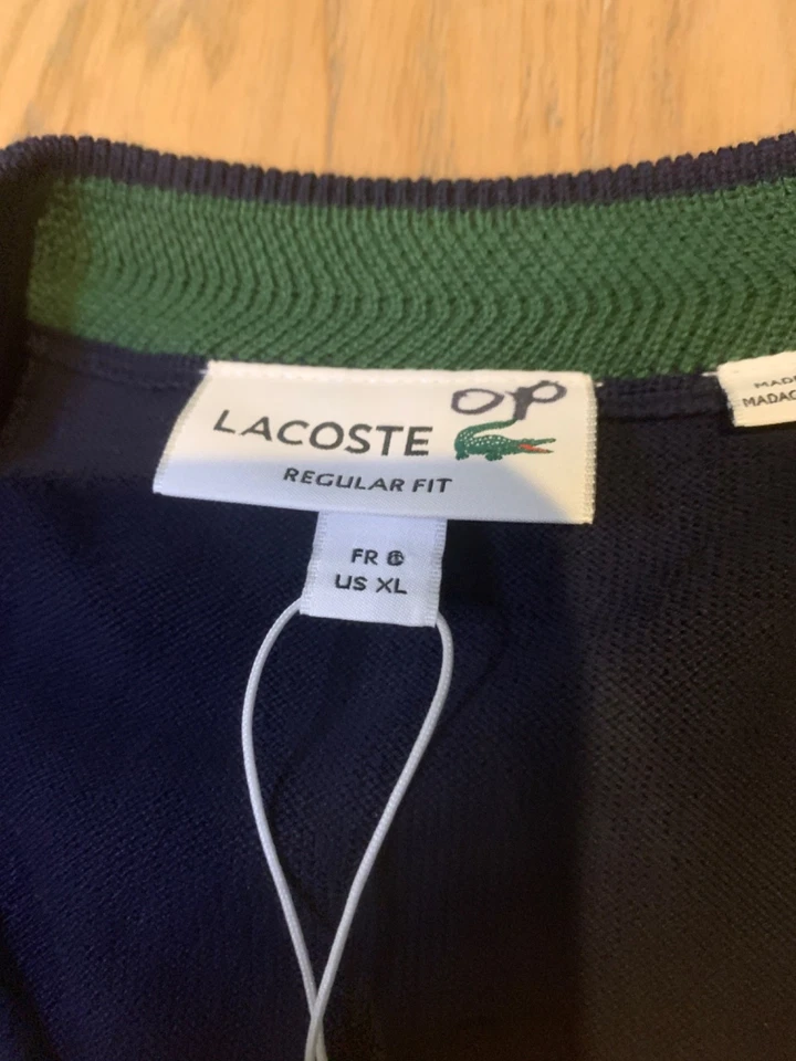 Lacoste Men's Crew Neck Cotton Sweater Navy New With Tags 6- XL ((N082520) - Image 3 of 4
