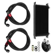 10 ROW AN10 Engine Oil Cooler Relocation Kit Filter Adapter & Line Hose Black