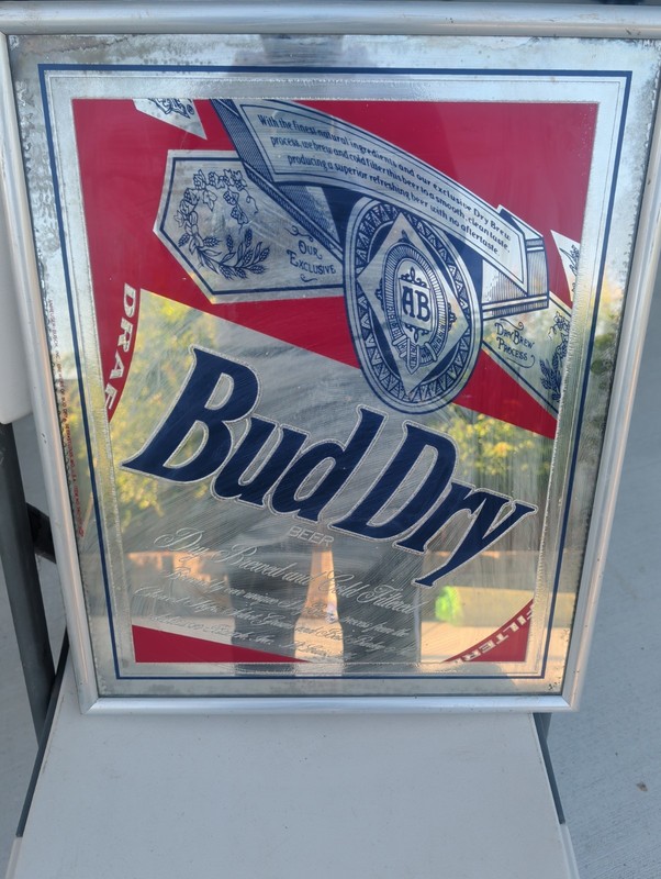 Bud Dry Breweriana Mirror Framed Collectible Beer Bar Decor Vintage Advertising