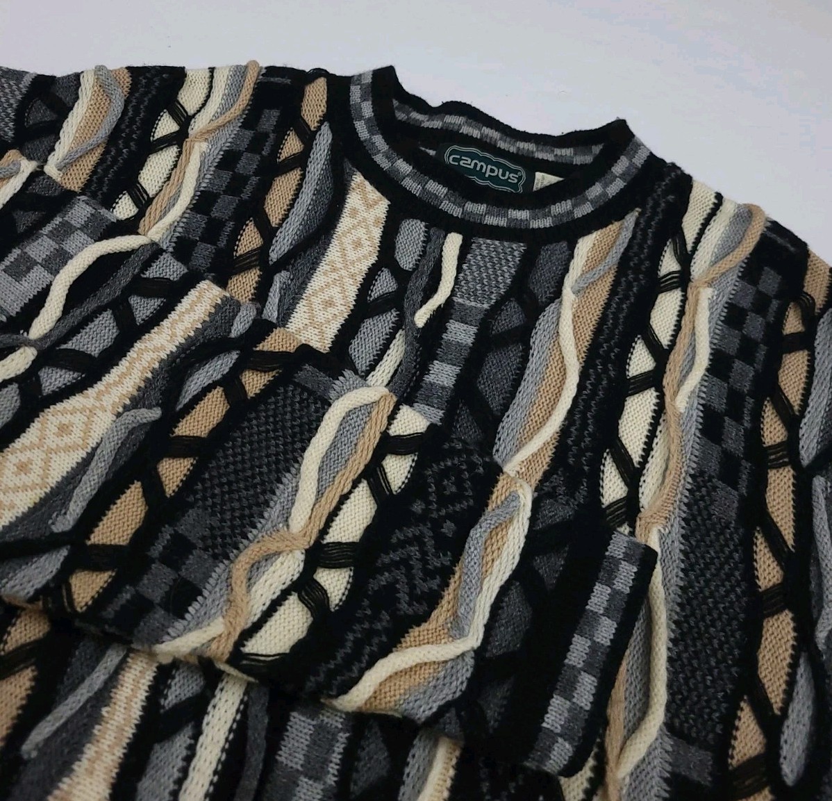 Vintage Campus 3d Texture Pattern Multicolor Knit… - image 3