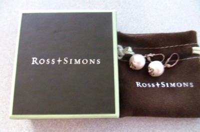 Ross Simons Sterlingsilber weiße Ohrhänger Süßwasserperlen Box & Tasche