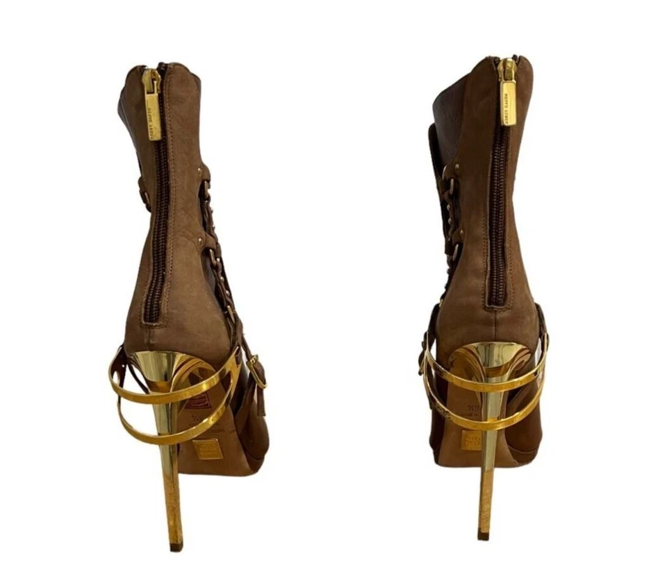 Tacones superpuestos de cuero y gamuza Herve Leger Alyn talla 36,5 con certificado de autenticidad Foto 3 de 4