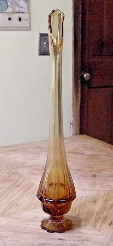 Fenton Swung Amber Glass Vase 17"