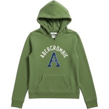 Y2K Abercrombie Fitch Size L Green Pullover Hoodie Logo Varsity Puff Letters