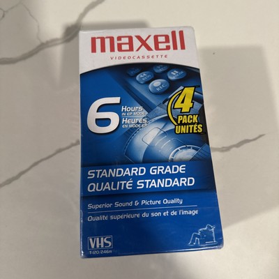 Maxell VHS Video Cassette 6 Hour Standard Grade 4 Pack T-120 Blank Tapes SEALED 