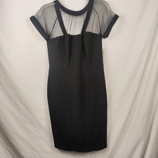 Scarlett Dress Womens 6 Black Sheath Sheer Mesh Yoke Cap Sleeve Party Cocktail
