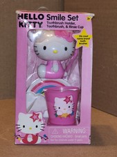 Sanrio Hello Kitty Pink Smile Set Toothbrush Holder, Toothbrush, Rinse Cup NEW