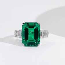 Natural 5.40 Ct Emerald cut Emerald  Diamond 14K Real White gold Wedding Ring