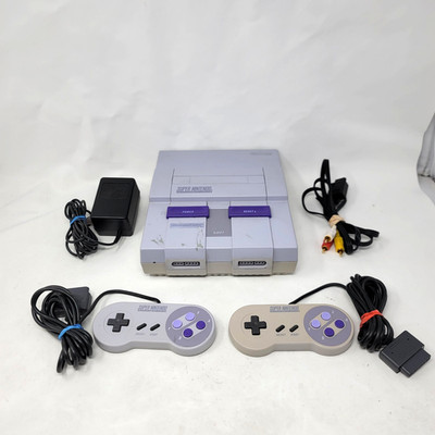 Super Nintendo SNES Console Gray W/ 2 OEM Controllers & Cords Tested Working
