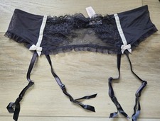 NWT Vintage Victoria's Secret Gray Sheer Mesh Lace Velvet Garter Belt Bows XL