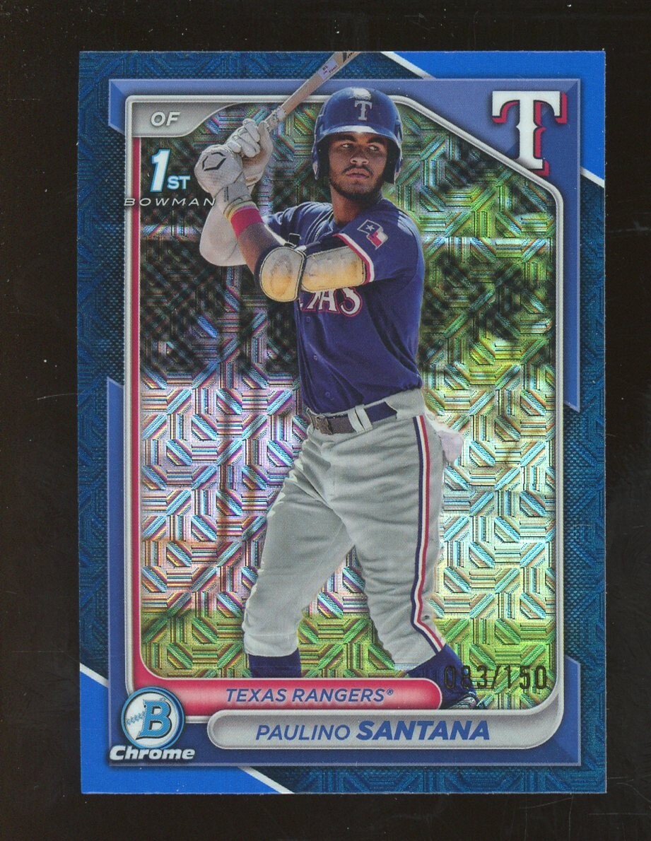 2024 BOWMAN CHROME PAULINO SANTANA 1ST MEGA BOX BLUE REFRACTOR /150 RANGERS