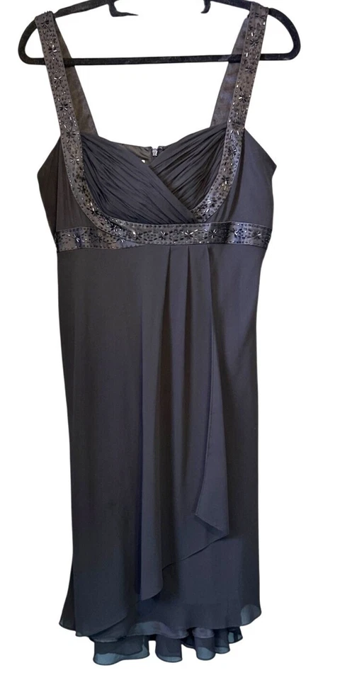 Vestido midi Jones Studio negro con cuentas cintura imperio talla 12 fiesta cóctel Foto 2 de 4