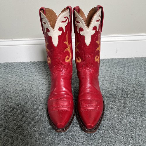 Lucchese 7 B 1883 Western Red Western Cowboy Cowgirl Boots Christmas Red White - Picture 2 of 13