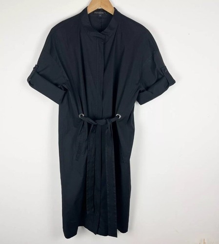 lafayette 148 New York Black Zip Belted Shirt Dress Contemporary Lagenlook M