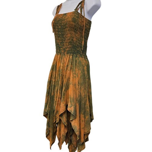 Fairy Pixie Taschentuchsaum Batik Kleid elastisch gesmokt Top recycelt Sari Sil - Bild 3 von 16