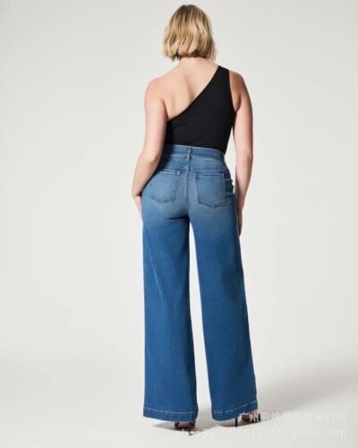 Pantaloni lunghi donna taglie forti elasticizzati vita larga jeans denim - Foto 6 di 18