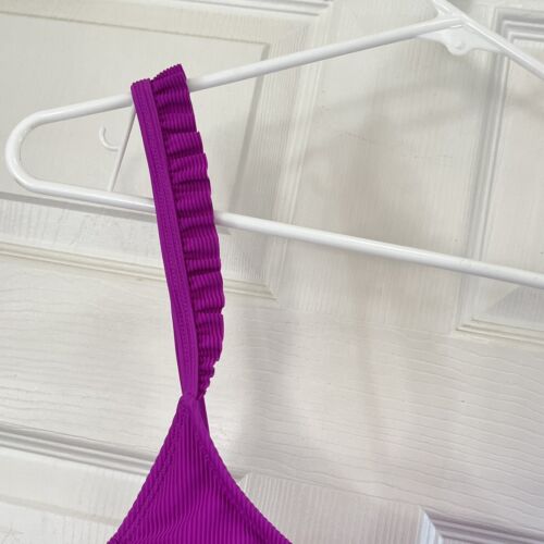 NEW Xhilaration Size S (0/2) Ribbed. Ruffle Straps. One Piece Swim Suit. Fuchsia - Picture 2 of 11