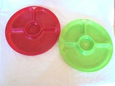 Set of 2 Vintage Mid Century Hard Plastic Divided Chip and Dip Trays