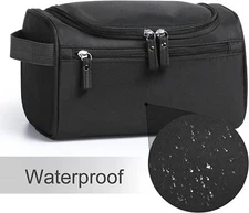 Black Rip Stop Nylon Base Waterproof for Men Travel Wash Bag Zipped Travel Bag