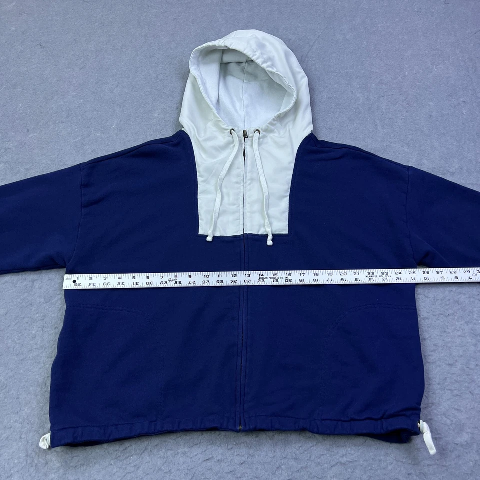 Chaqueta J Crew Cremallera Completa Terry Polar Anorak Para Mujer XL Azul/Blanco Con Capucha Cremallera Completa Foto 3 de 4