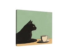 Black Cat Coffee Cup, Black Cat Poster Print, Quirky Cat Picture, Square Cat Art