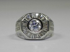 3Ct Round Moissanite Baguette 14k White Gold Plated Men's Wedding Band Ring