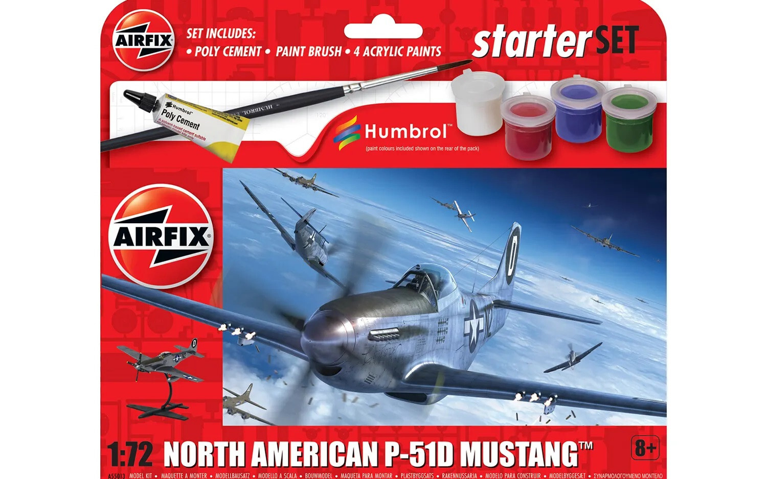 Airfix North American P-51D Mustang W/ Glue, Paints, & Brush 1:72 Model A55013
