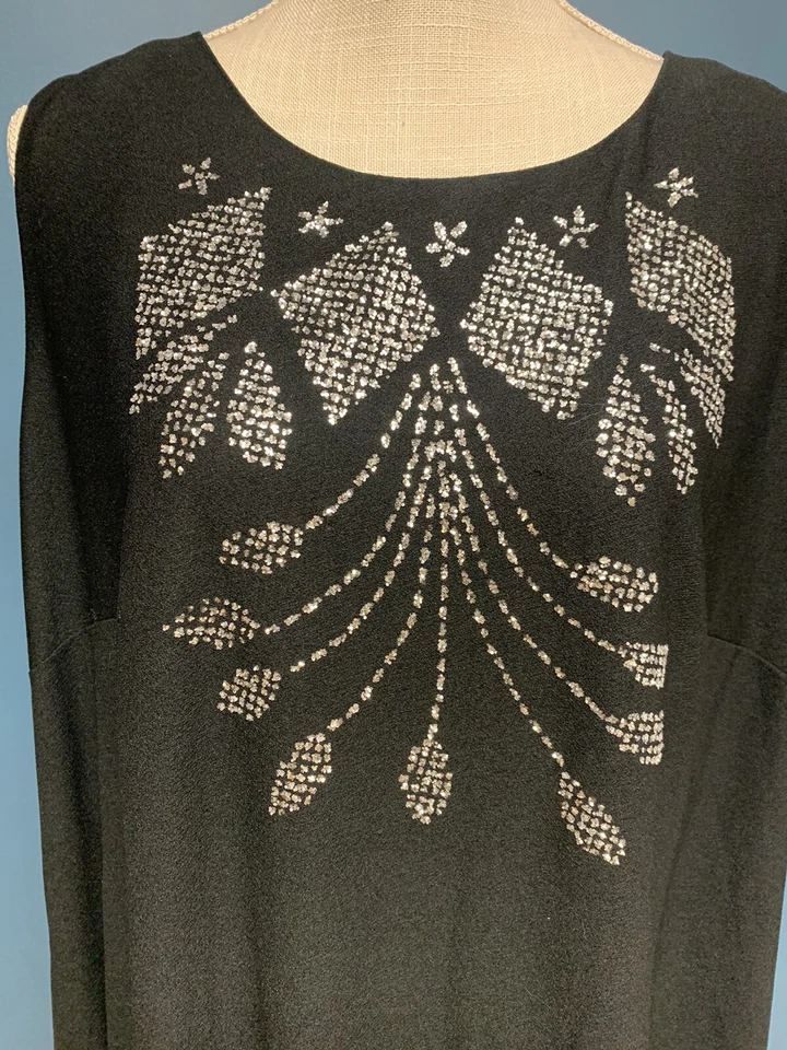 Vintage 80s Black Midi Sheath Dress Women’s Plus See Measurements embellished - Image 2 of 4