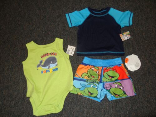 COSTUME DA BAGNO E CAMICIA TARTARUGHE NINJA NEONATO/NEONATO TAGLIA 0-3 MESI **NUOVO CON ETICHETTE**