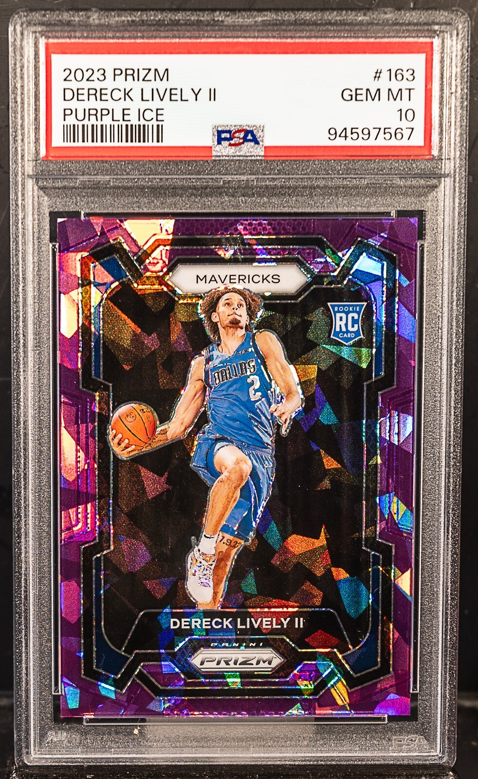 7567 DERECK LIVELY II 2023 Panini Prizm 163 Purple Ice RC Rookie 121/