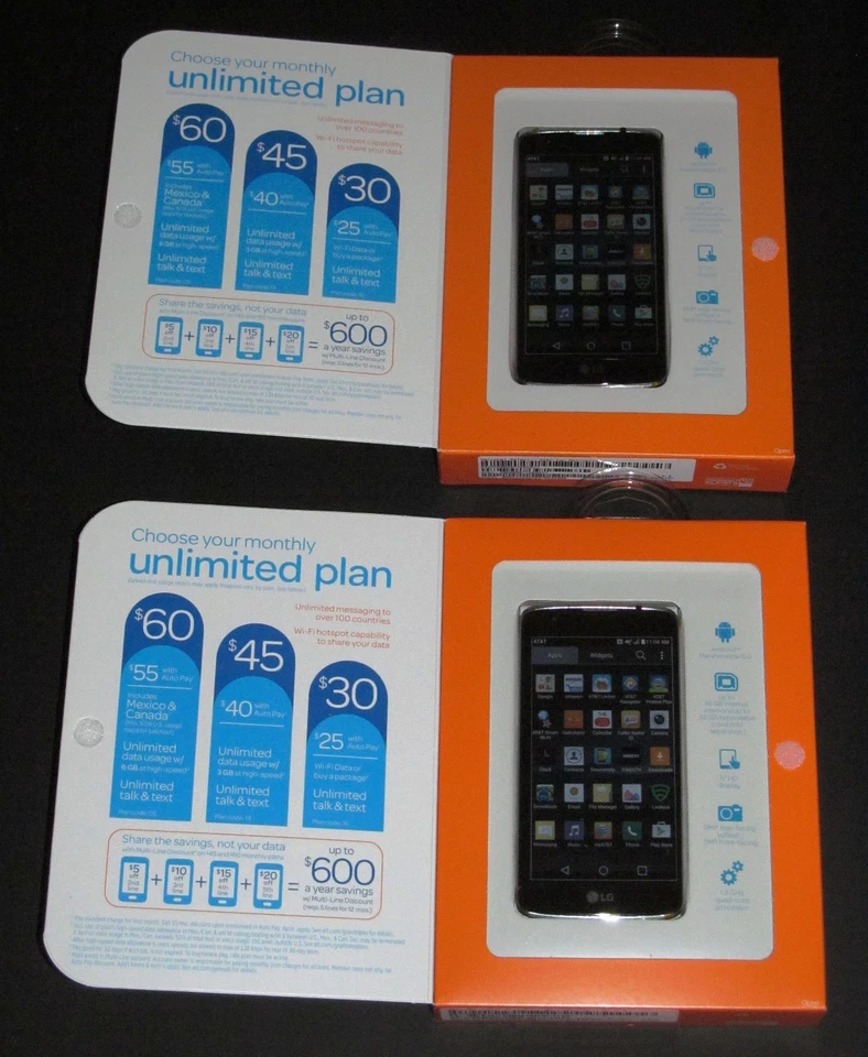 ЛОТ из 2 x новый запечатанный AT&T GoPhone 16GB 5» LG Phoenix 2 предоплаченный 4G LTE смартфон - Изображение 2 из 4