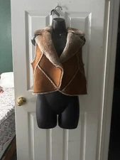 Faded Glory Vest Women's Small Brown Faux Fur Lining Single Button Sleeveless