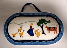 VTG 1985 JO ANN DUBAN FOLK ART CLAY TILE WALL HANGING COUNTRY CLASSIC 8.75" X 5"