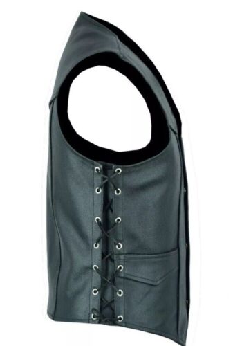 True Grit Black Armored Motorcycle Vest Men's 10 Pocket Style Front 4 Button - Picture 5 of 12