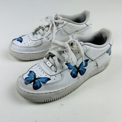 Nike Air Force White Tennis Shoes Size Youth Butterfly Art Print