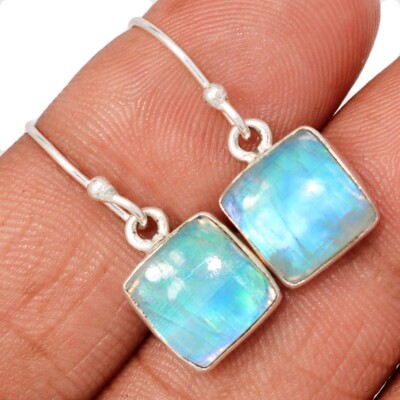 Behandelter grüner Regenbogen Mondstein 925 Sterling Silber Ohrringe Schmuck CE50366