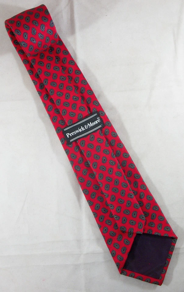 Mini corbata de seda cachemira roja y verde Preswick & Moore 58" de largo x 3,5" de ancho (F121) Foto 3 de 3